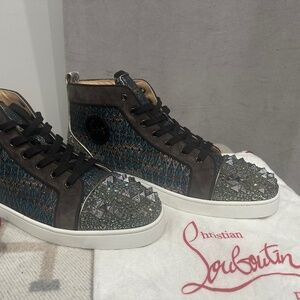 Christian Louboutin Men's Black and Blue High-Top Sneakers